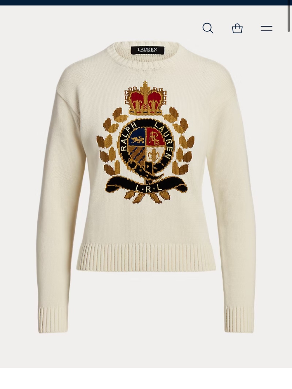 Ralph Lauren Intarsia-Knit Crest Cotton-Blend Sweater Size Small